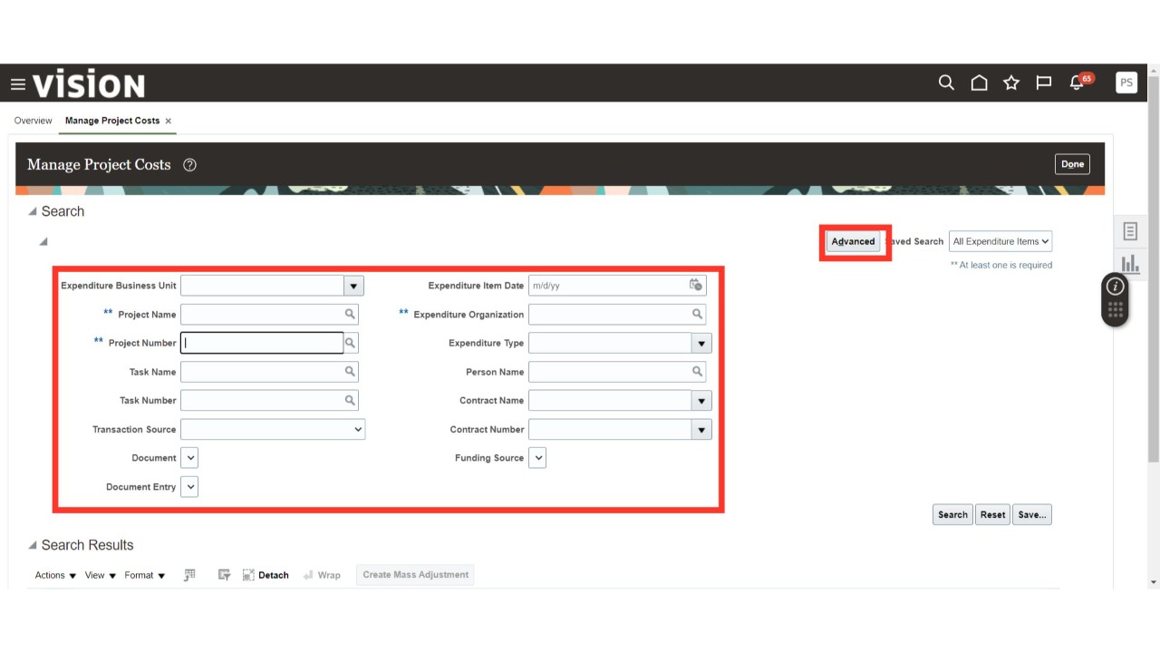 Click 'Project Number'