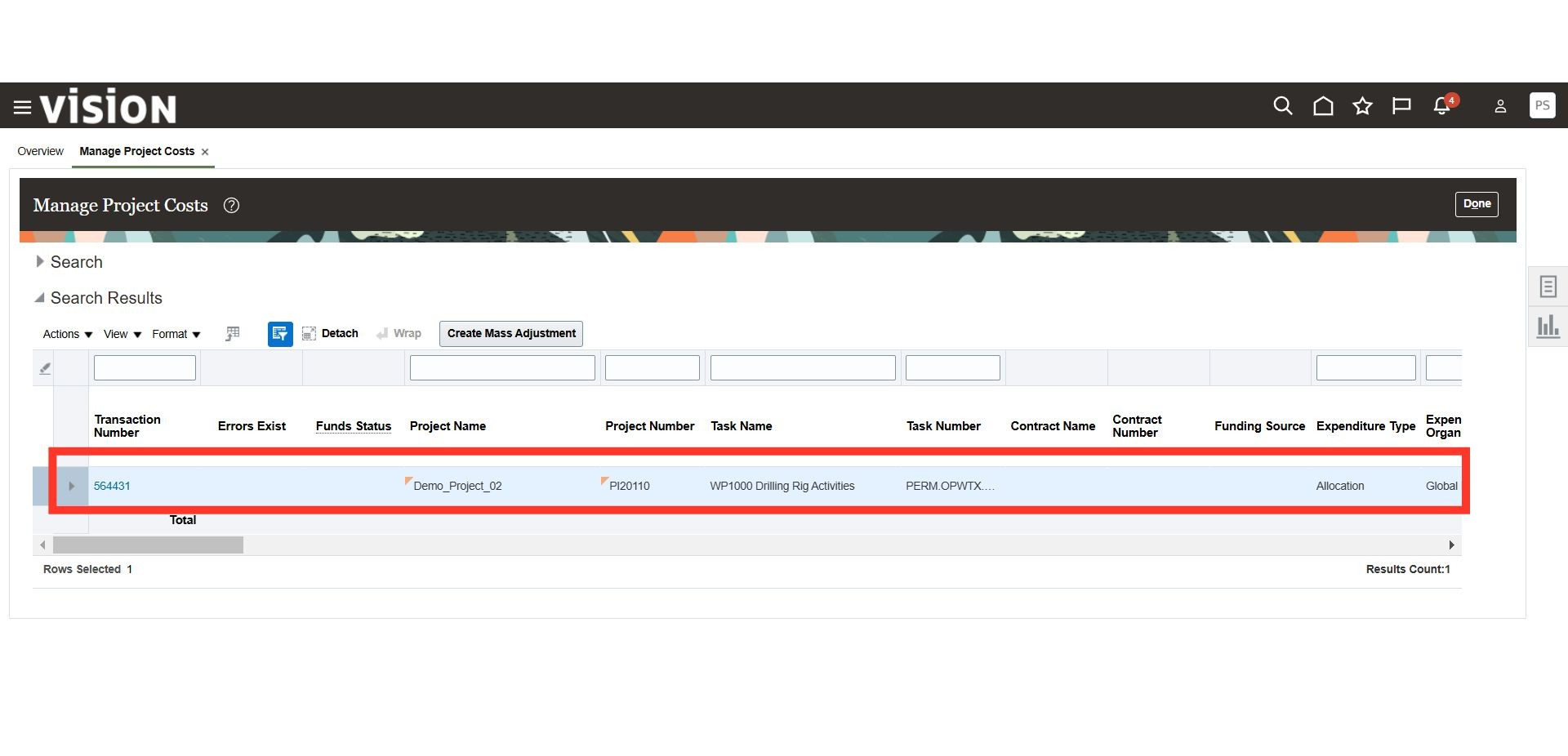 Click 'Create Mass Adjustment'