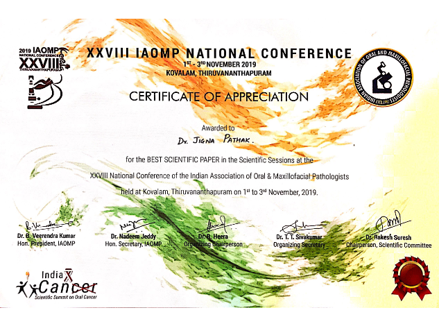 Dr. Jigna Pathak_ Best paper presentation at IAOMP Conference 2019