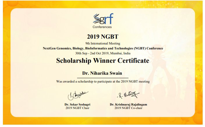 Dr. Niharika Swain_ NGBT conference Scholarship 